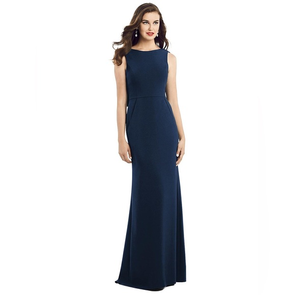 Dessy Collection Dresses & Skirts - Dessy Collection
Draped Backless Crepe Midnight Navy Dress Pockets Size 2